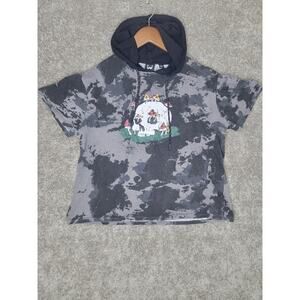 Mushroom Skull WXYZ Black Gray Tie Dye Camo Hooded Shirt Womens Size Large